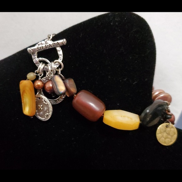 Silpada Stone Bead Pearl Shell Toggle Bracelet 925 - Picture 7 of 16